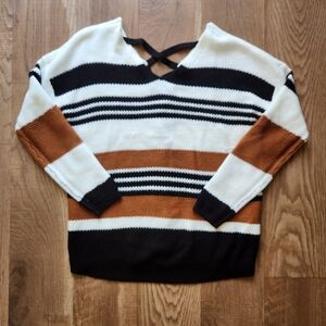Striped Women's Sweater - Black, White, and Brown
